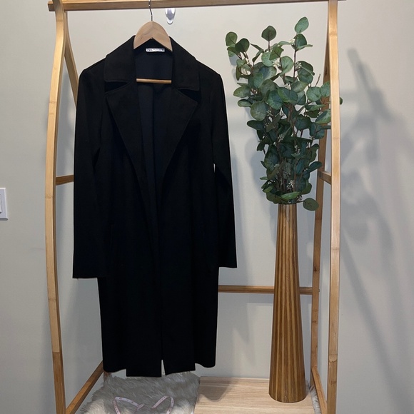 Zara Jackets & Blazers - Zara Faux Suede Midi Black Coat